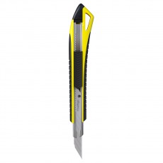 Нож канцелярский 9мм Berlingo Razzor 300, auto-lock, металл. направл., мягкие вставки, желтый, европодвес