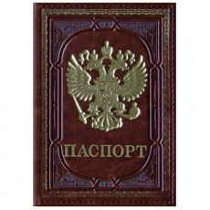 Обложка для паспорта OfficeSpace кожзам, тиснение золотом Герб, коричневый