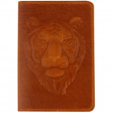 Обложка для паспорта Кожевенная мануфактура, нат. кожа, Тигр 2, коричневый