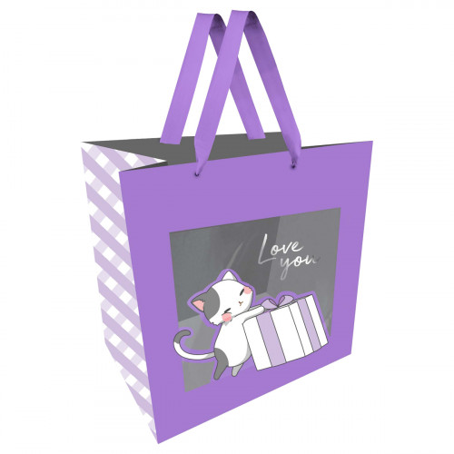 Пакет подарочный 23*18*10см MESHU Cat, отд. фольгой, с окошком