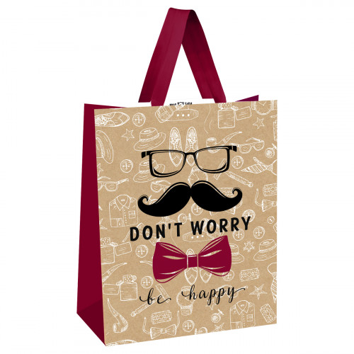 Пакет подарочный 18*23*10см MESHU Don't worry, выборочный лак, крафт