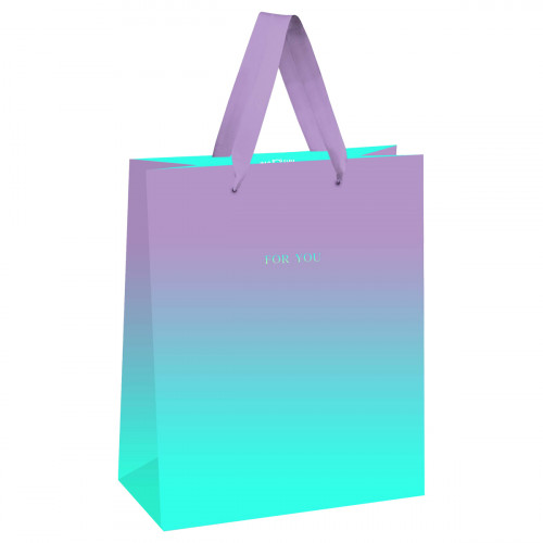 Пакет подарочный 26*32*12см MESHU Duotone. Turquoise-Lilac gradient, отд. фольгой, матовая ламинация