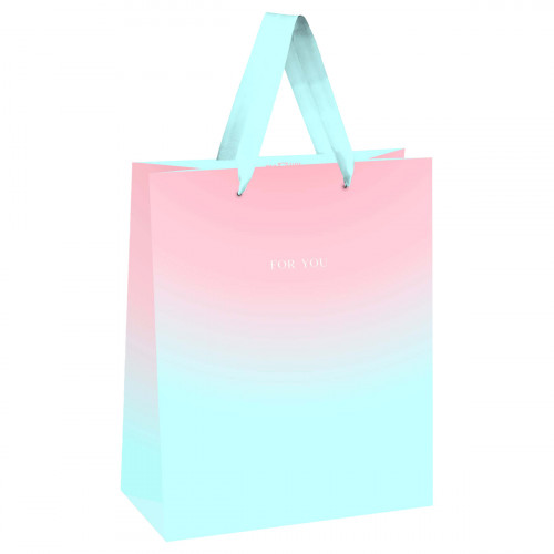 Пакет подарочный 26*32*12см MESHU Duotone. Mint-Pink gradient, отд. фольгой, матовая ламинация