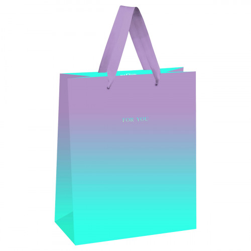 Пакет подарочный 18*23*10см MESHU Duotone. Turquoise-Lilac gradient, отд. фольгой, матовая ламинация