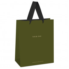Пакет подарочный 26*32*12см MESHU Olive tone, отд. фольгой, выб. лак, матовая ламинация