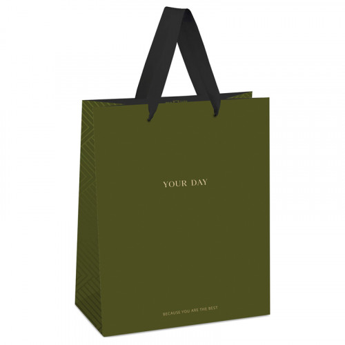 Пакет подарочный 26*32*12см MESHU Olive tone, отд. фольгой, выб. лак, матовая ламинация