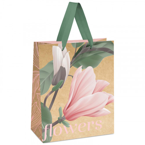 Пакет подарочный 26*32*12см MESHU Flowers, отд. фольгой, крафт