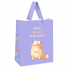 Пакет подарочный 18*23*10см MESHU Your smile is bright, выборочный лак, белый крафт