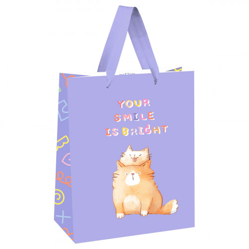 Пакет подарочный 18*23*10см MESHU Your smile is bright, выборочный лак, белый крафт