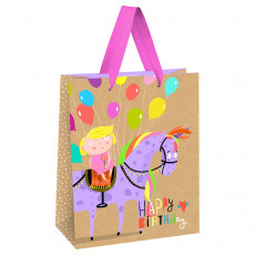 Пакет подарочный 26*32*12см MESHU Happy Birthday. Unicorn , выборочный лак, крафт