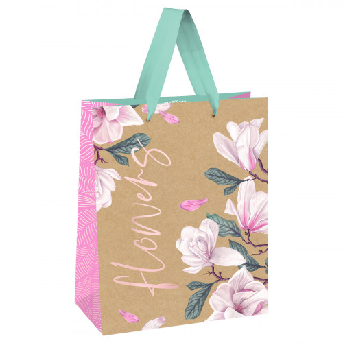 Пакет подарочный 11*14*6,5см MESHU Flowers, отд. фольгой, крафт