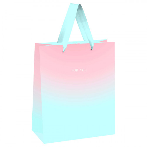 Пакет подарочный 18*23*10см MESHU Duotone. Mint-Pink gradient, отд. фольгой, матовая ламинация