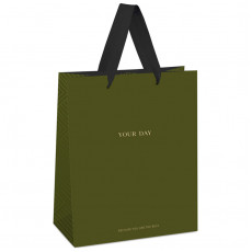 Пакет подарочный 18*23*10см MESHU Olive tone, отд. фольгой, выб. лак, матовая ламинация