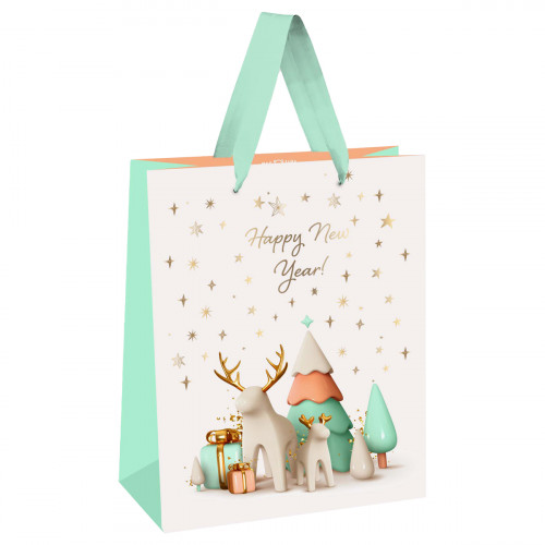 Пакет подарочный 26*32*12см MESHU Happy New Year, отд. фольгой, матовая ламинация