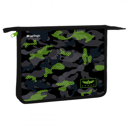 Папка для тетрадей 1 отделение, А5 Berlingo Black and green, 240*205*40мм, пластик, на молнии