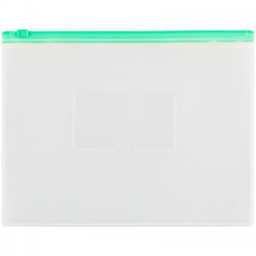 Папка-конверт на zip-молнии OfficeSpace А5, полипропилен, 150мкм, прозрачная, карман, молния зеленая