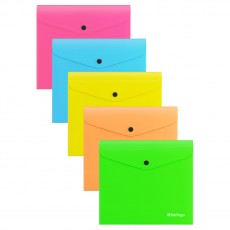 Папка-конверт на кнопке Berlingo Neon А5+, 200мкм, ассорти неоновых цветов