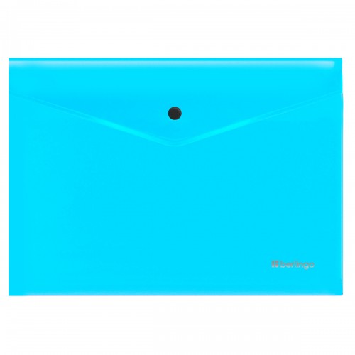 Папка-конверт на кнопке Berlingo Neon А4, 200мкм, прозрачная голубой неон