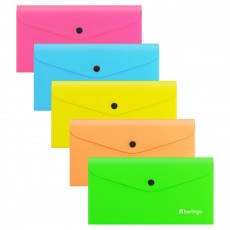Папка-конверт на кнопке Berlingo Neon С6, 200мкм, ассорти неоновых цветов