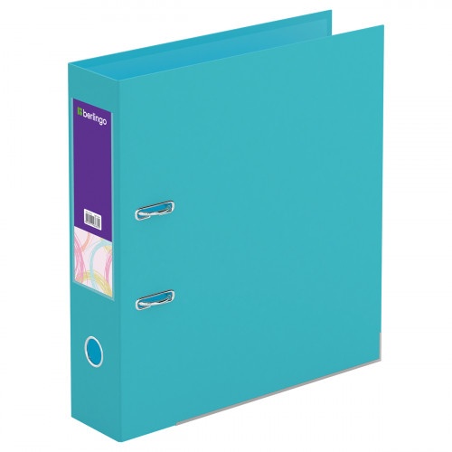 Папка-регистратор Berlingo Spring, 70мм, бумвинил, двухстор., с карманом, нижний метал. кант, бирюзовая