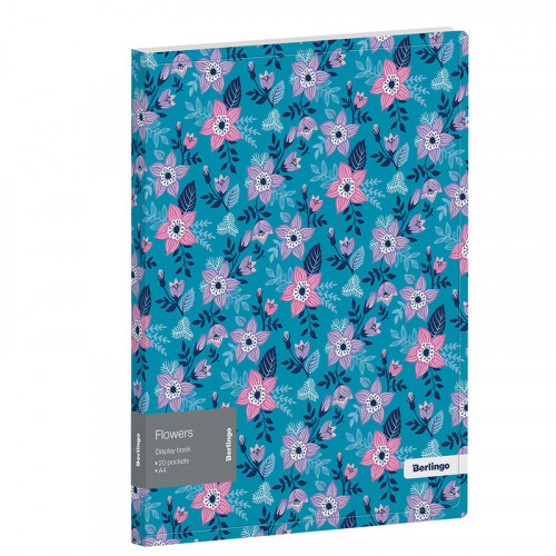 Папка с 20 вкладышами Berlingo Flowers, 17мм, 600мкм, с внутр. карманом, с рисунком