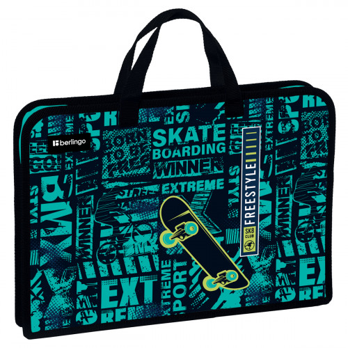 Папка с ручками 1 отделение, А4 Berlingo Skateboarding, 340*245*40мм, пластик, на молнии