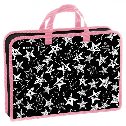 Папка с ручками 1 отделение, А4 Berlingo Glossy stars, 340*245*75мм, пластик, на молнии
