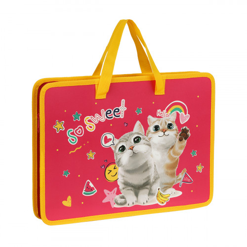 Папка с ручками А4 ArtSpace Sweet Cats, пластик, на молнии, 45мм