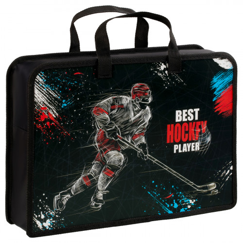 Папка с ручками А4 ArtSpace Hockey, пластик, на молнии, 75мм