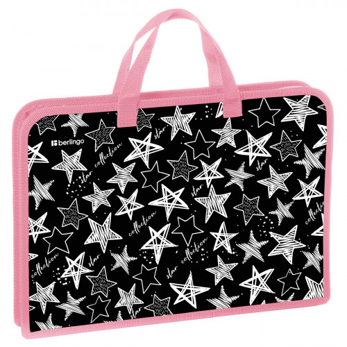 Папка с ручками 1 отделение, А4 Berlingo Glossy stars, 340*245*40мм, пластик, на молнии