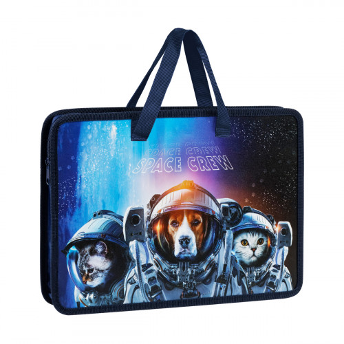 Папка с ручками А4 ArtSpace Space Crew, пластик, на молнии, 45мм