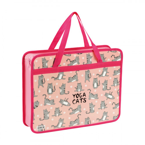 Папка с ручками А4 ArtSpace Yoga cats, пластик, на молнии, 80мм
