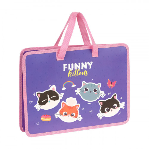 Папка с ручками А4 ArtSpace Funny Kittens, пластик, на молнии, 45мм