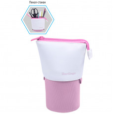 Пенал-стакан 1 отделение, 170*75 Berlingo Pink case, вельвет, экокожа