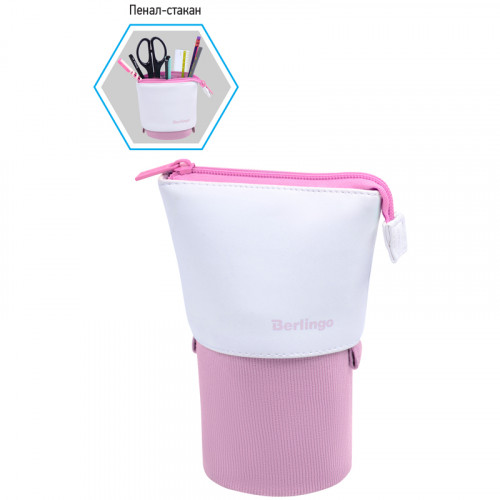 Пенал-стакан 1 отделение, 170*75 Berlingo Pink case, вельвет, экокожа
