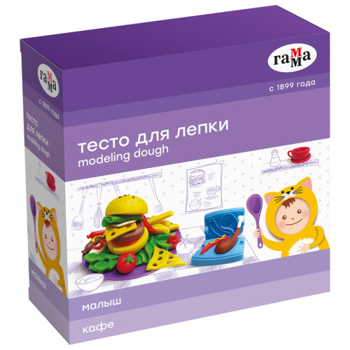 Тесто для лепки Гамма Малыш. Кафе, 05 цветов, 300г, набор с аксессуарами