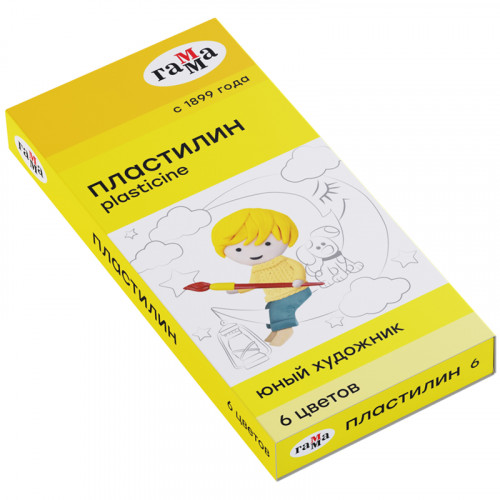 Пластилин Гамма Юный художник NEW, 06 цветов, 84г, со стеком, картон. упаковка