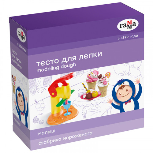 Тесто для лепки Гамма Малыш. Фабрика мороженого, 04 цвета, 240г, набор с аксессуарами