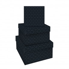 Набор квадратных коробок 3в1, MESHU Pattern on black, (19,5*19,5*11-15,5*15,5*9см)