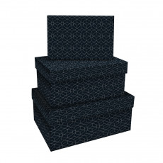 Набор прямоугольных коробок 3в1, MESHU Pattern on black, (19*12*7,5-15*10*5см)