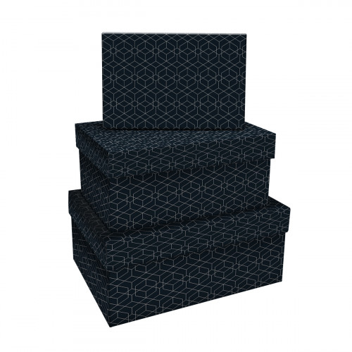 Набор прямоугольных коробок 3в1, MESHU Pattern on black, (19*12*7,5-15*10*5см)