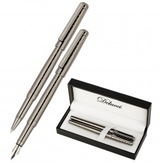Набор Delucci Mistico: ручка перьевая 0,8мм и ручка-роллер 0,6мм, черные, оруж. металл, подарочная упаковка