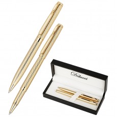 Набор Delucci Celeste: ручка шарик., 1мм и ручка-роллер, 0,6мм, синие, корпус золото, подарочная упаковка