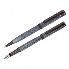 Набор Delucci Stellato: ручка перьевая черная 0,8мм и ручка шариковая синяя 1мм, корпус серебро/хром, подарочная упаковка