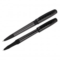 Набор Delucci Marte: ручка шариковая 1мм и ручка-роллер 0,6мм, синие, корпус титан/черный, подарочная упаковка