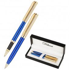 Набор Delucci Azzurro: ручка шарик., 1мм и ручка-роллер, 0,6мм, синие, корпус син/зол., подарочная упаковка