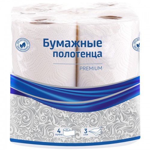 Полотенца бумажные в рулонах OfficeClean Premium, 3-слойные, 11м/рул., тиснение, белые, 4шт.