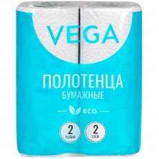 Полотенца бумажные в рулонах Vega, 2-слойные, 12м/рул., серые, 2шт.