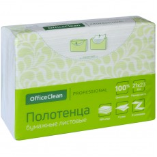 Полотенца бумажные лист. OfficeClean Professional(Z-сл) (H2), 2-слойные, 190л/пач., 21*23, белые