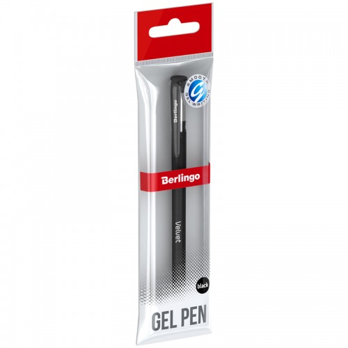 Ручка гелевая Berlingo Velvet черная, 0,5мм, прорезиненный корпус, пакет с европодвесом